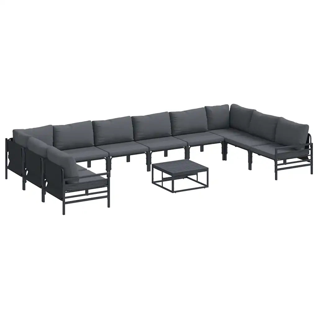 Set Divano da Giardino con cuscino 11 pcs Nero Acciaio 3379017