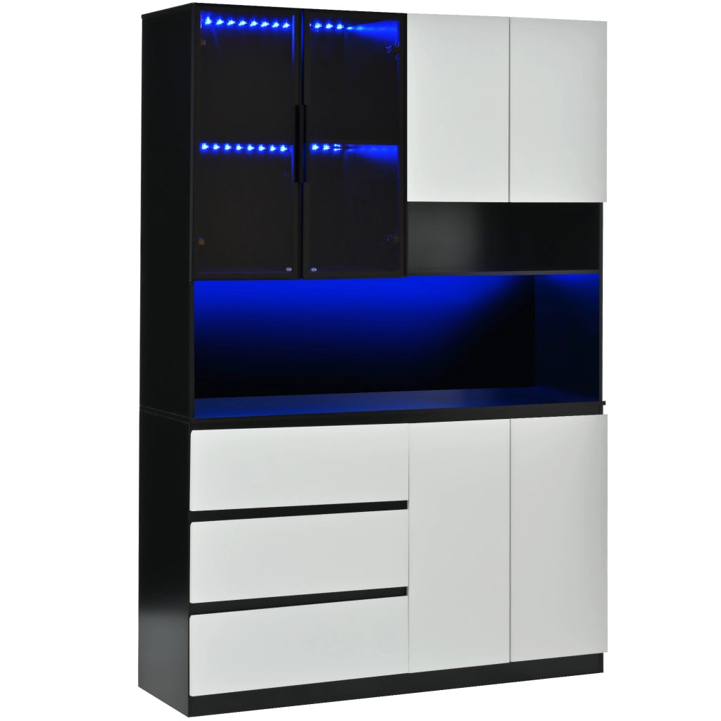 Mobile Cucina con Vetrina LED ¨C MINIMAL ¨C 3 Cassetti, 6 Ante, Ripiani, 120.5x40x180 cm