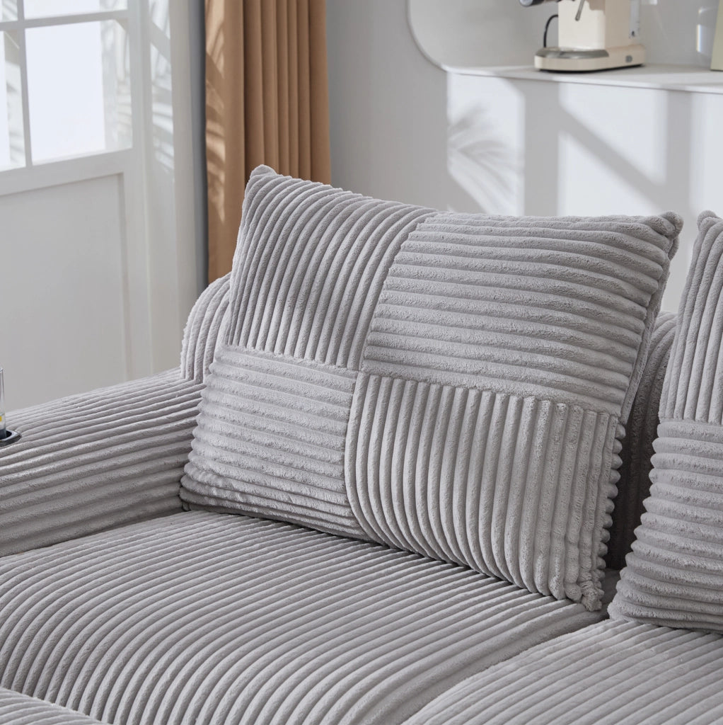 Divano modulare a 3 posti in corduroy grigio chiaro; con portabicchieri e tasca laterale; 268 cm