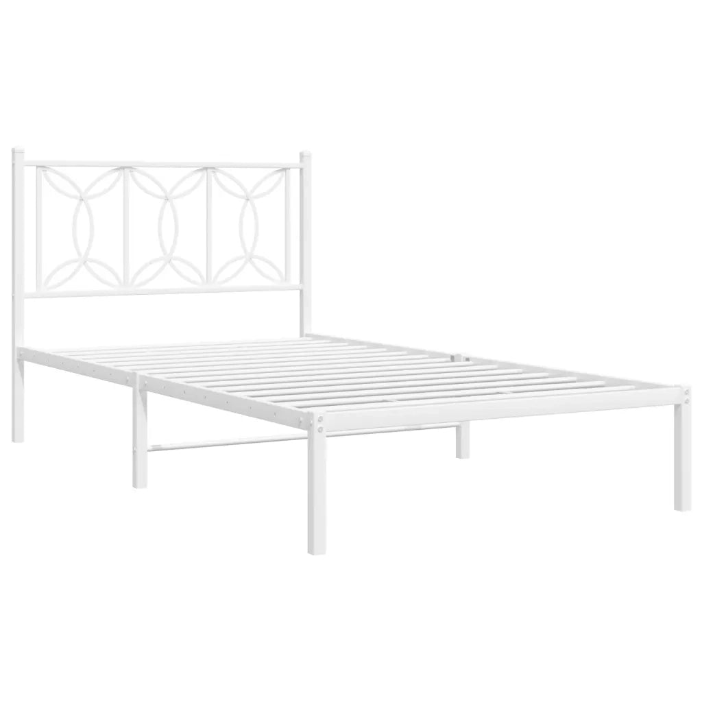 Letto singolo | Letto per adulti | Giroletto con Testiera Metallo Bianco 100x190 cm