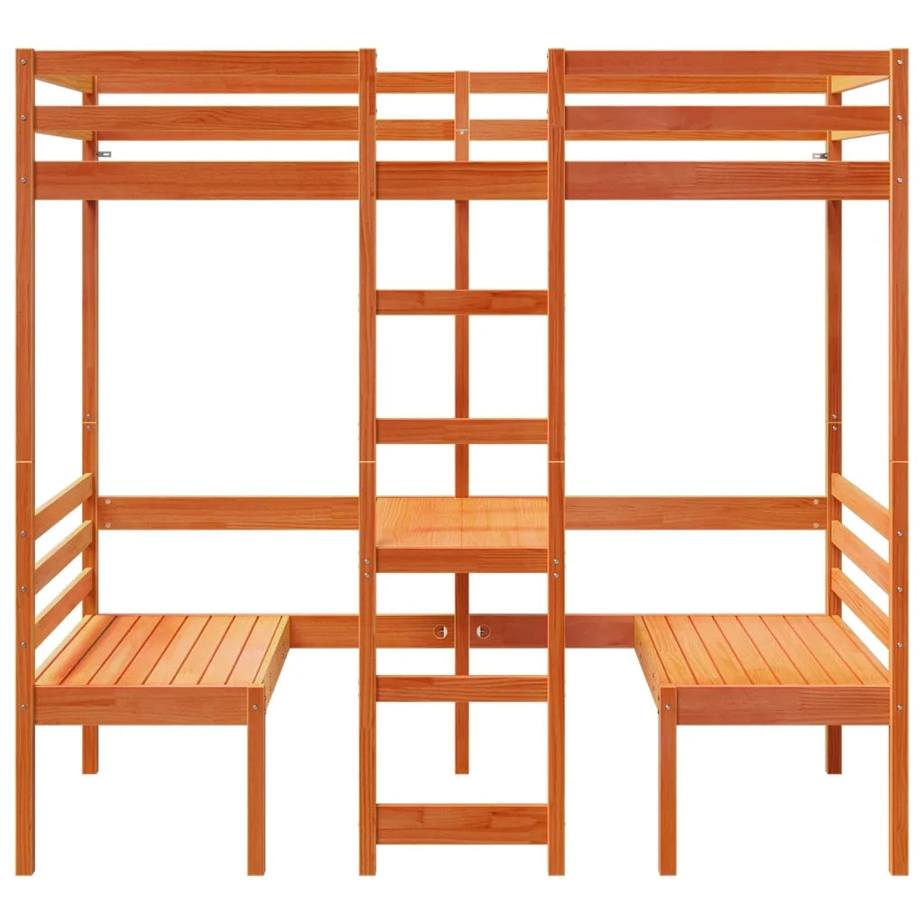 vidaXL Giroletto Soppalco Scrivania e Sedie Marrone Cera 75x190cm Pino