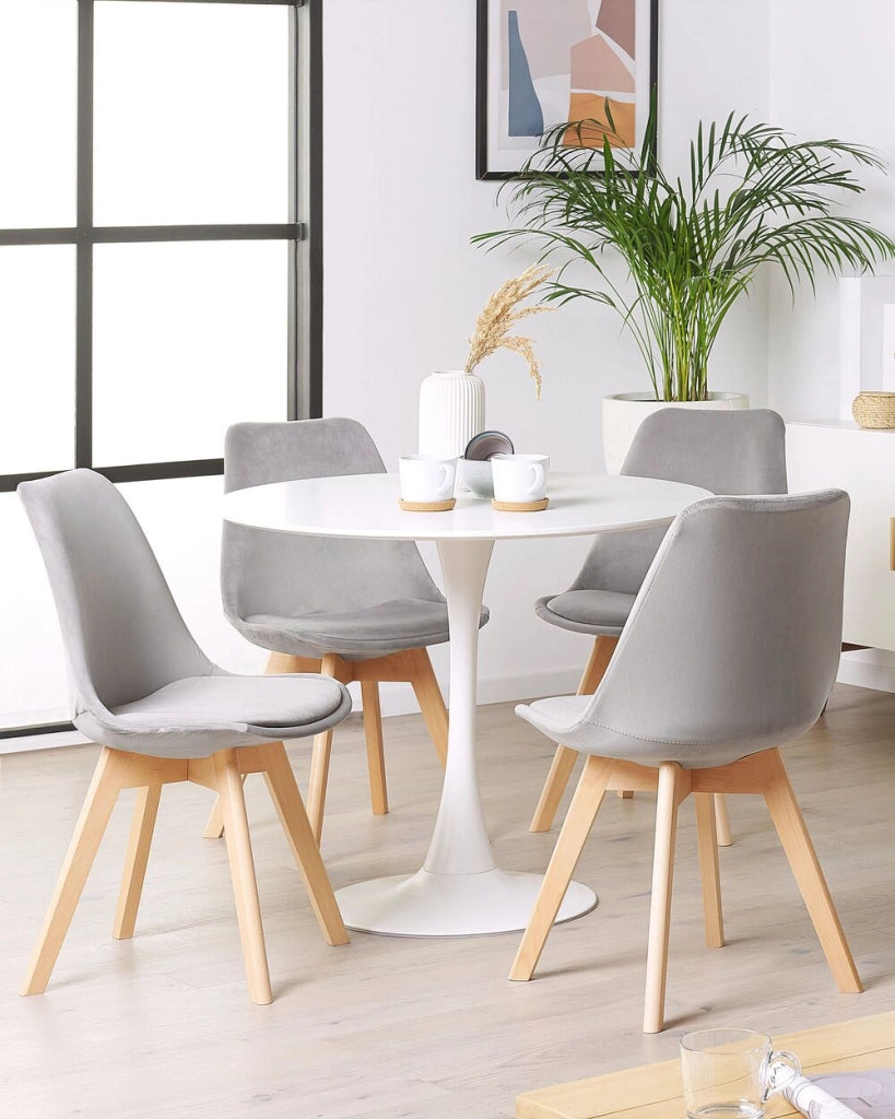 Set di 2 sedie da pranzo con rivestimento in velluto grigio gambe in legno eleganti design moderno