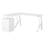 Easycomfort Scrivania Angolare con Cassettiera, Scrivania Ufficio Porta PC in Legno e Metallo, Bianco, 143.5x143.5x76cm