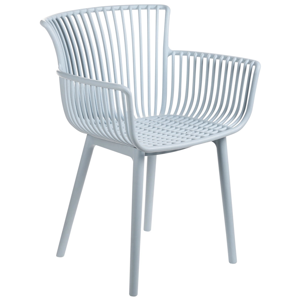 Set di 4 sedie da pranzo in plastica azzurro per interni ed esterni da giardino con braccioli in stile minimalista