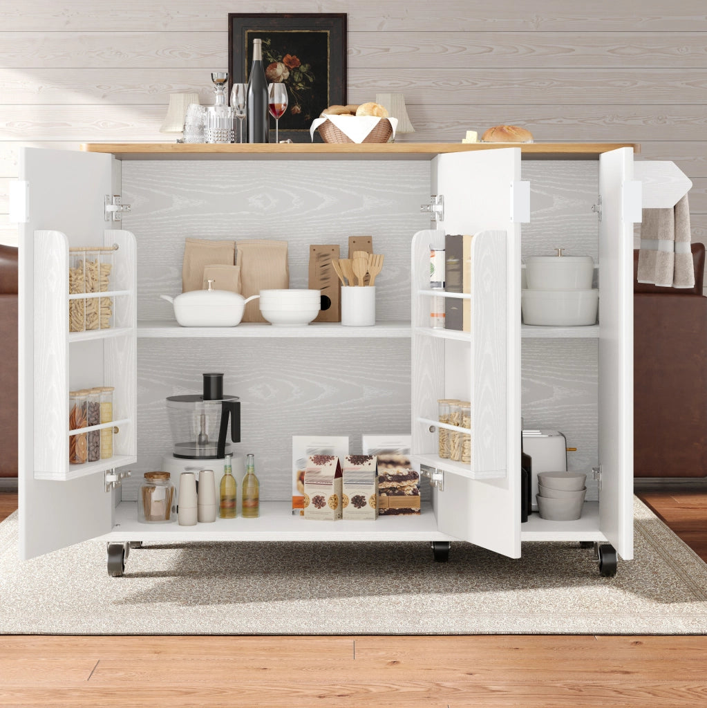 Isola da cucina 130x45(75)x92 cm con piano ribaltabile; ripiani regolabili; MDF bianco