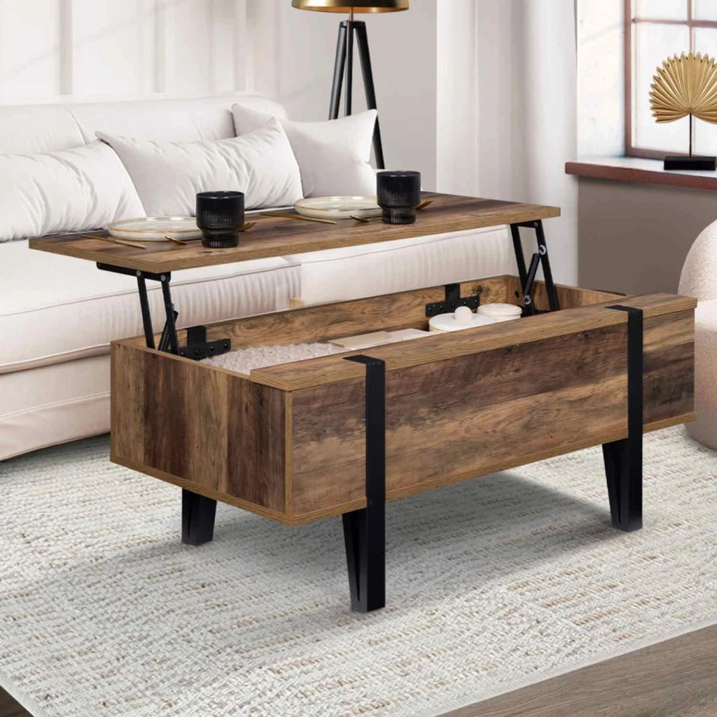 IDMarket - Tavolino rettangolare alzabile in legno AUSTRIA con base a perno