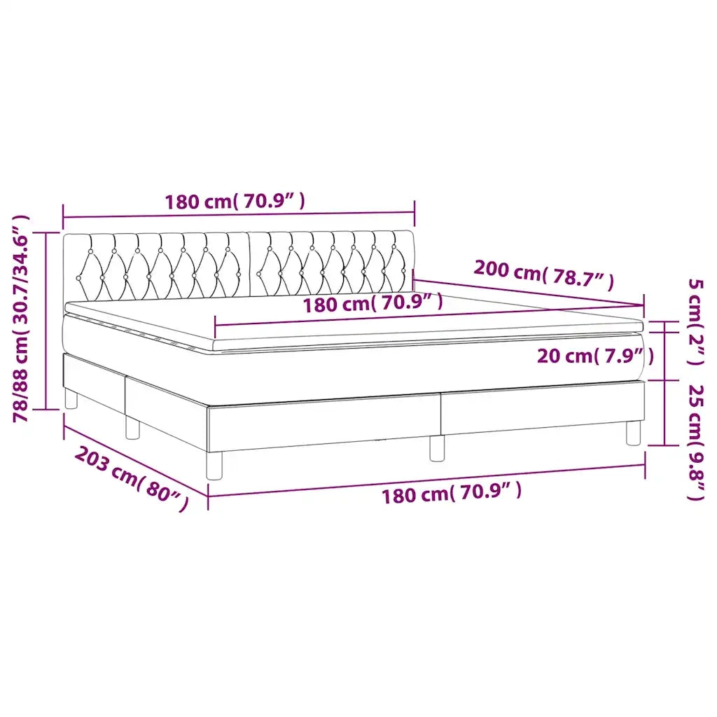 Letto a Molle con Materasso e LED Blu Scuro 180x200 cm 3134601