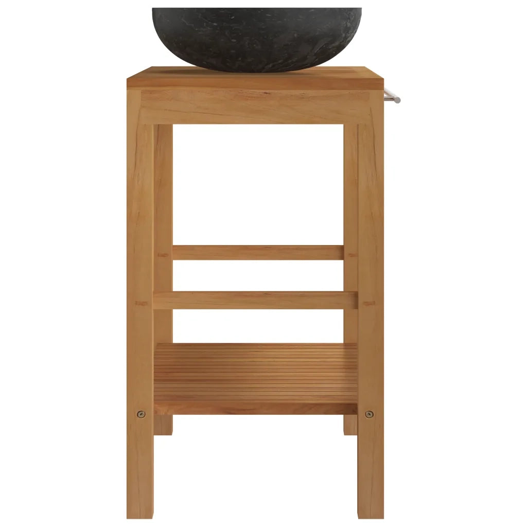 Armadietto da Bagno in Legno di Teak con Lavabo in Marmo Nerocod mxl 77760
