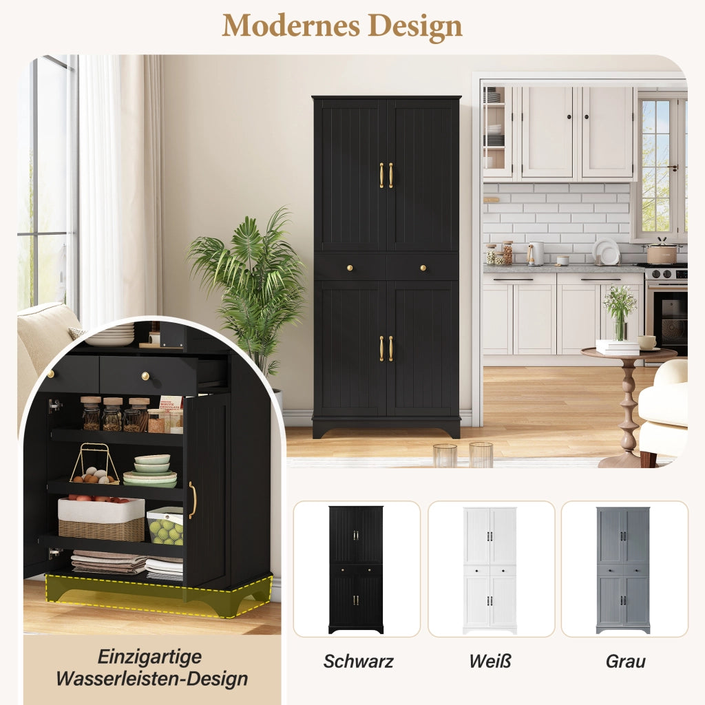 Credenza alta con 4 ante; 2 cassetti e ripiano estraibile in MDF nero 77×40×181 cm