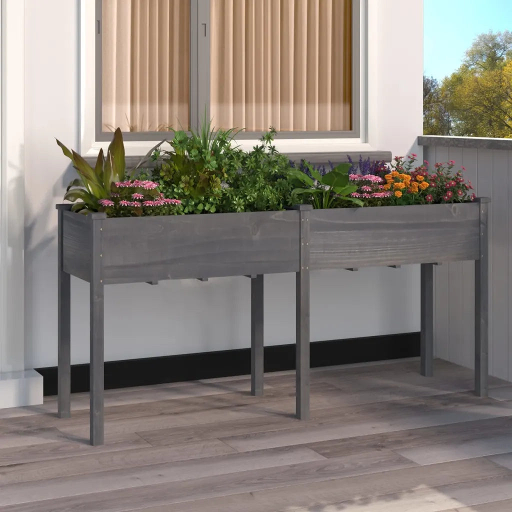 Fioriera con Fodera-Vaso-Contenitore per Piante Grigia 161x45x76cm Legno Massello di Abete