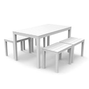 Trade Shop - Set Salotto Samoa Da 5pz Con Tavolo Rettangolare 4 Panche 4 Posti Bianco Arredo 090644 -