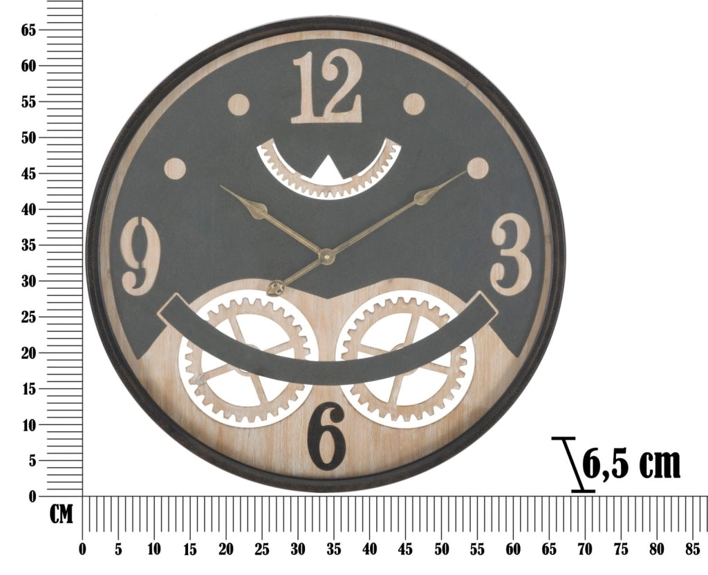 Orologio xxx Ø67x6,5 cm in Ferro MDF e Vetro Nero e Marrone