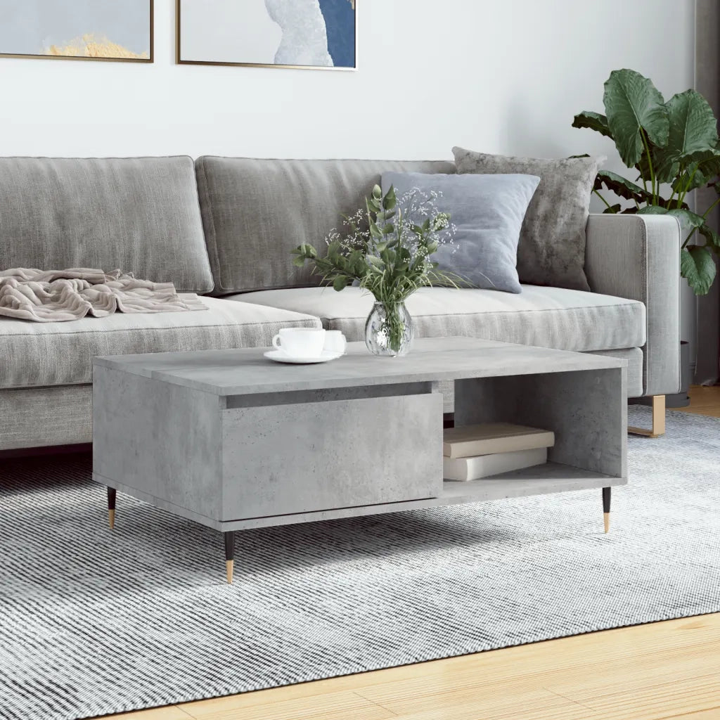Tavolino da salotto | Tavolino da caff¨¨ | Tavolino da Soggiorno Grigio Cemento 90x60x35cm Legno Multistrato