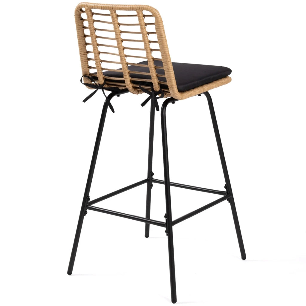 IDMarket - Set di 4 sgabelli da bar SUMMER effetto rattan con gambe in metallo nero