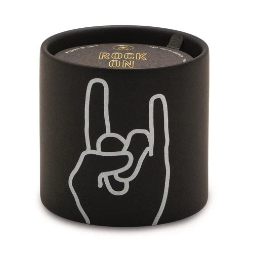 CANDELA IN CERAMICA NERA IMPRESSIONS 163G  - ROCK ON - PELLE + MUSCHIO DI QUERCIA