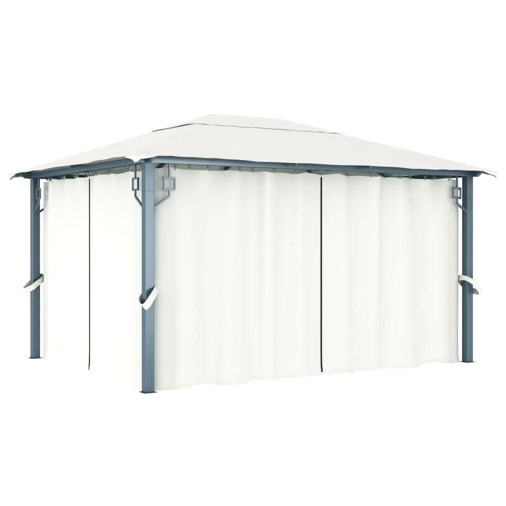 Gazebo con Tende Stringa di Luci LED 400x300 cm Crema Alluminio 3070335