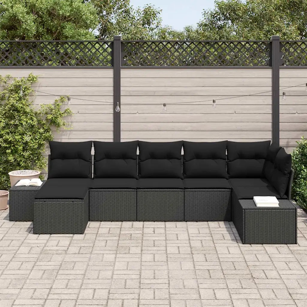 Set Divano da Giardino con cuscino 7 pcs Nero polyrattan