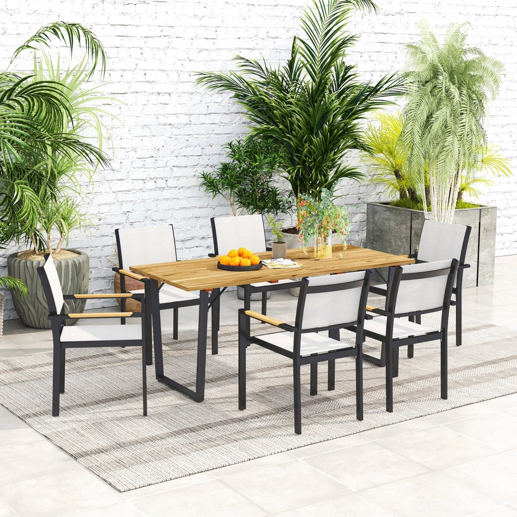 Tavolo da Giardino Rettangolare a 6 Posti 175x80x75 cm con Foro per Ombrellone in Legno e Acciaio