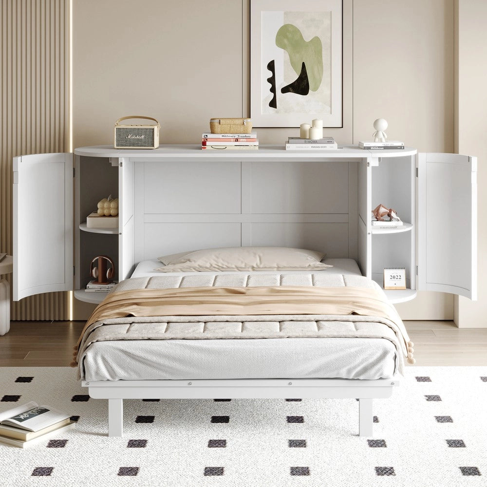 Letto a Scomparsa Verticale con Rete a Doghe e Vani ¨C MINIMAL ¨C Bianco 140x200