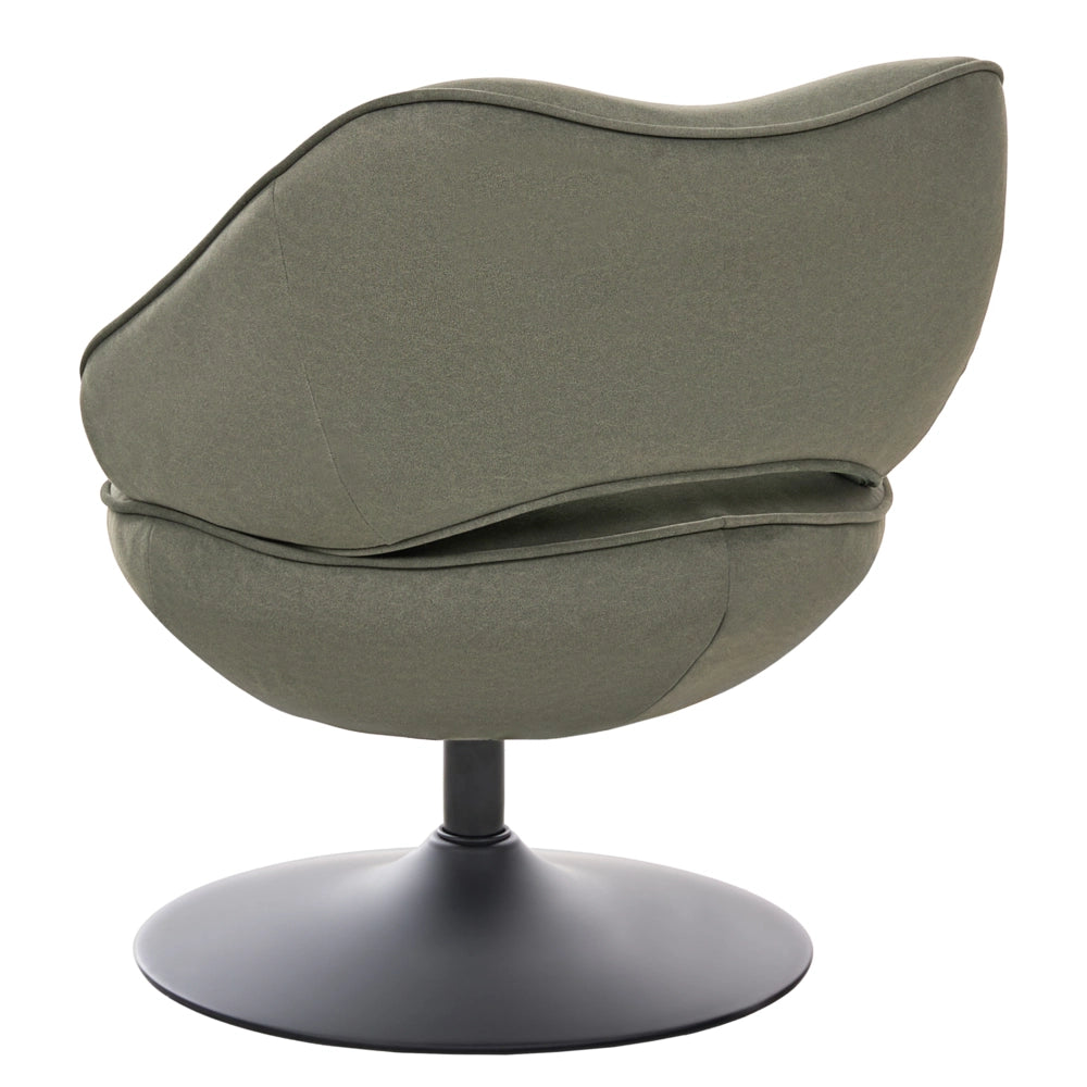 Poltrona girevole in velluto verde scuro con base girevole e schienale basso, poltrona ergonomica da salotto
