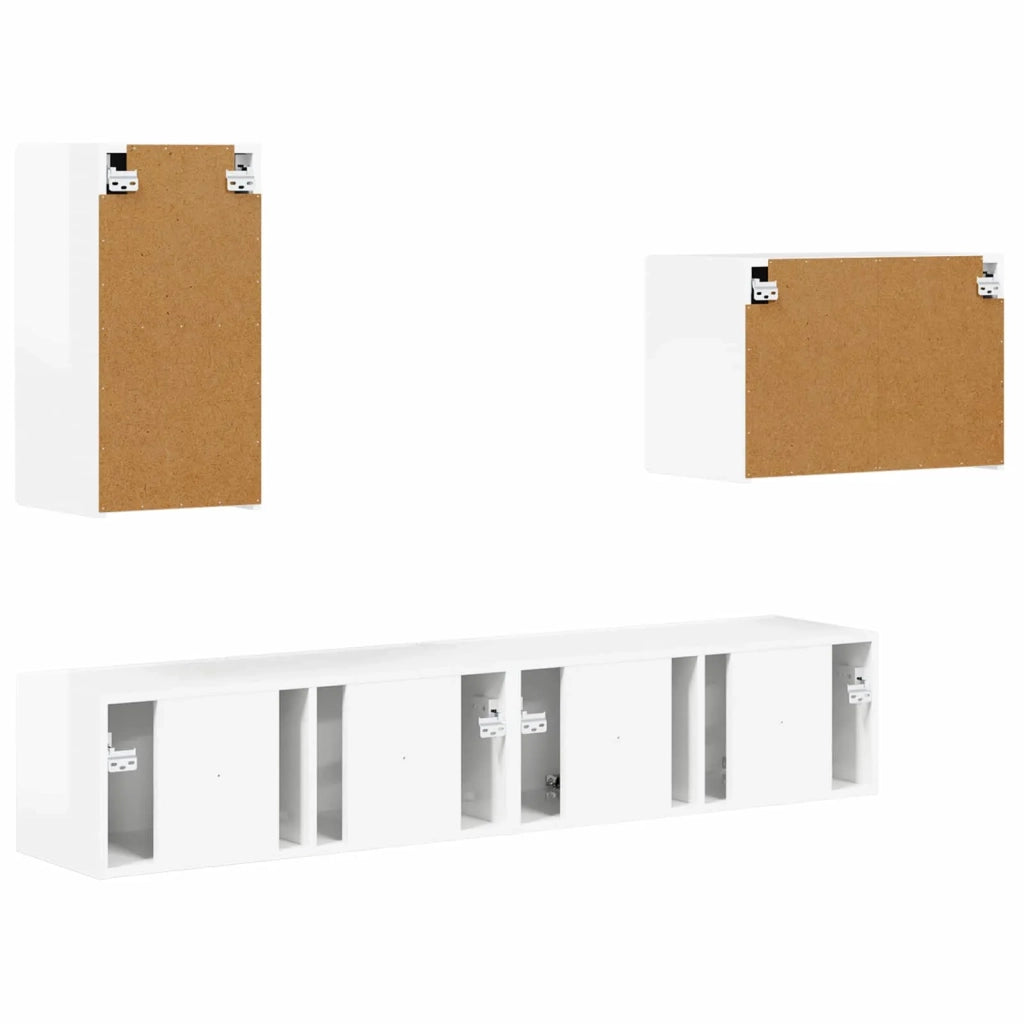 Set di Mobiletto da TV a Parete 4 pcs Bianco Lucido