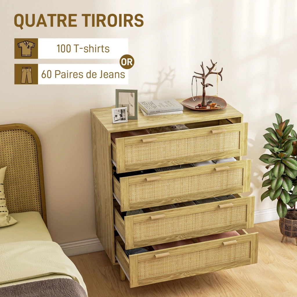 Cassettiera 4 Cassetti ¨C Zephmum ¨C 90x45x108,5 cm Legno Effetto Naturale