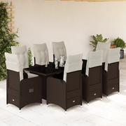 vidaXL Set Bistrò da Giardino 9 pz con Cuscini in Polyrattan Marrone