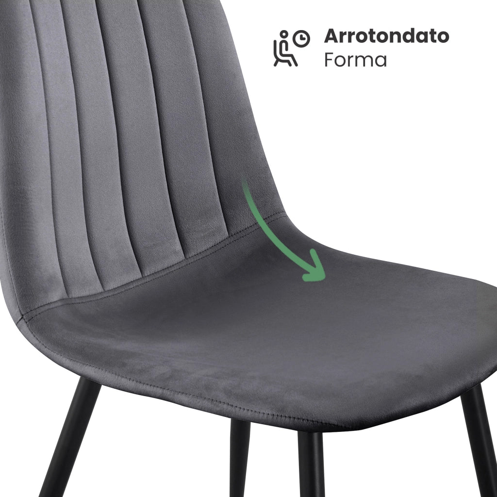 Sedia in velluto trapuntata LUMO Grafite Scuro gambe nere