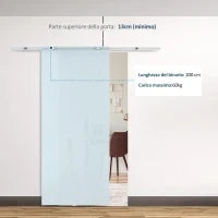 Porta Scorrevole in Vetro Smerigliato con Binario in Alluminio per Bagno Cucina Studio Vetro 205cm