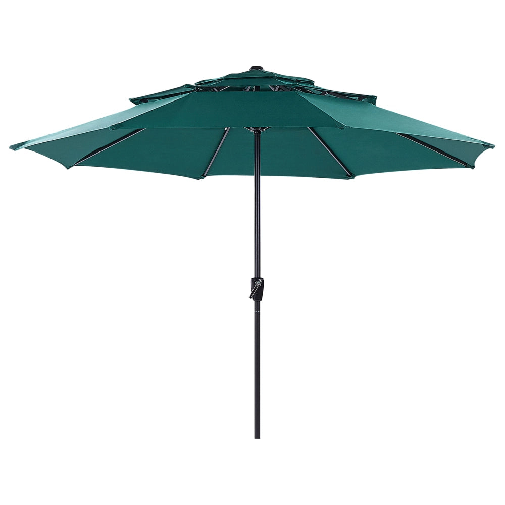 Ombrellone tessuto verde smeraldo palo in acciaio ⌀ 285 cm ottagonale da esterno a manovella resistente ai raggi uv