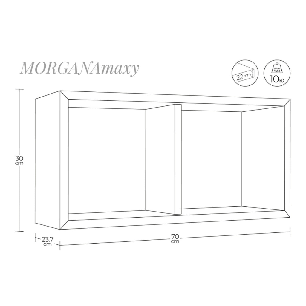 Mensola da Muro In Legno Di Design Modello MORGANA MAXI, Misure 70x35 p23.7 cm. Finitura CILIEGIO - MADE IN ITALY
