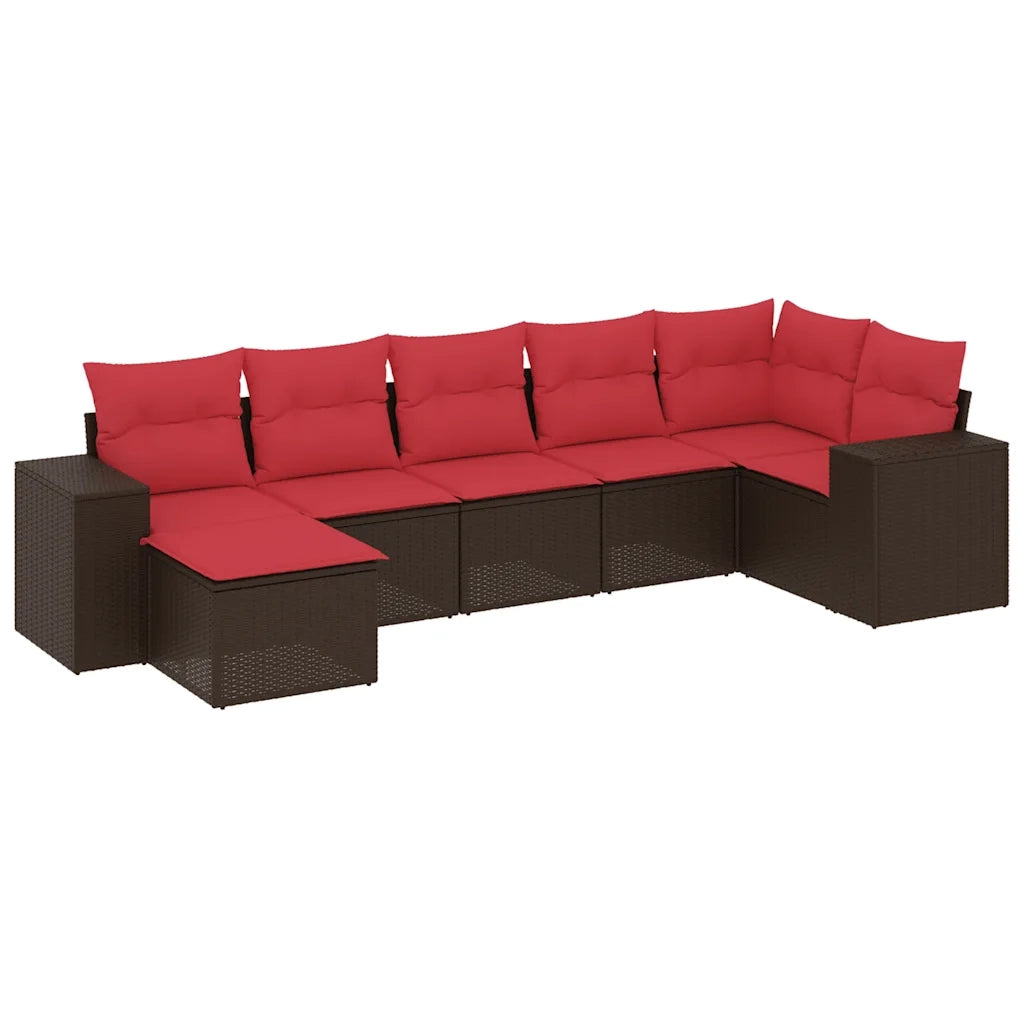 Set Divani da Giardino 7 pz con Cuscini Marrone in Polyrattan 3222883
