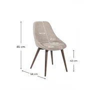 E-STYLO Sedia da pranzo in tessuto marrone chiaro con gambe e struttura in massello di noce, 58cm X 49cm H. 85cm.