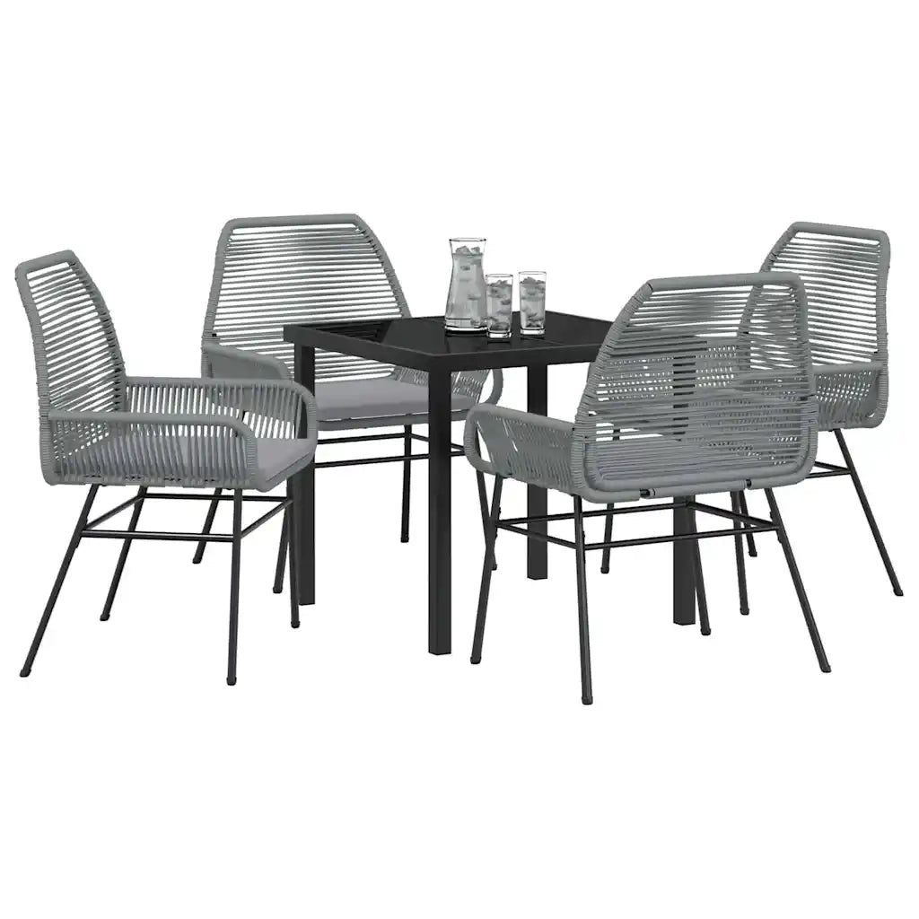 Set da Pranzo per Giardino con cuscino 5 pcs Grigio polyrattan