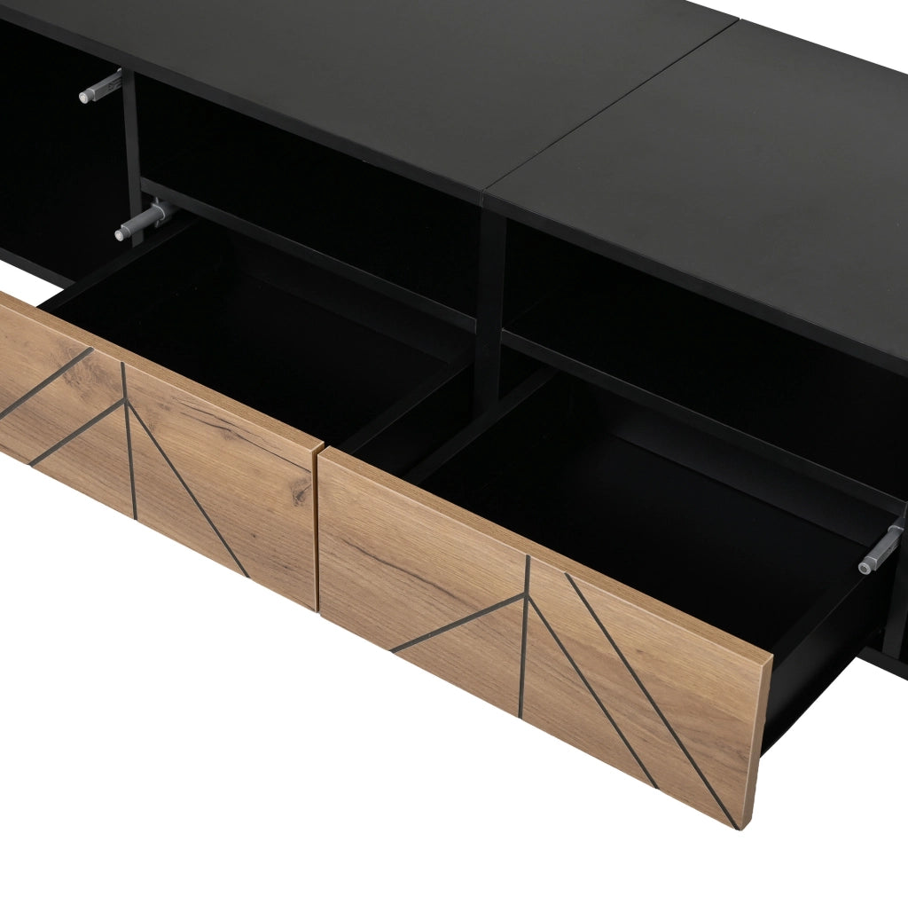 Mobile TV 180x40x45 cm con 2 cassetti e 2 ante in truciolare nero e naturale