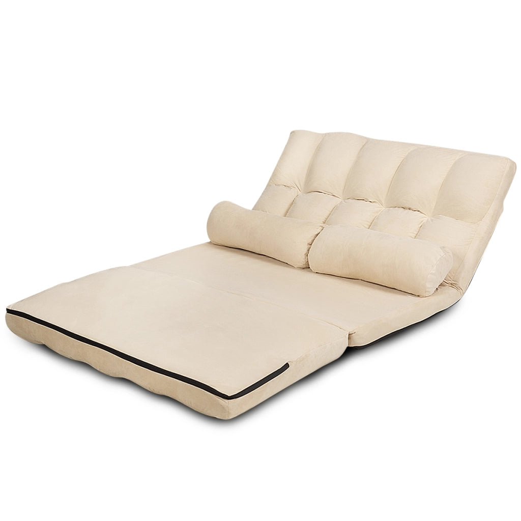 Divano letto pieghevole in 6 posizioni e rivestimento delicato sulla pelle, Divano da terra regolabile Beige-Divani letto