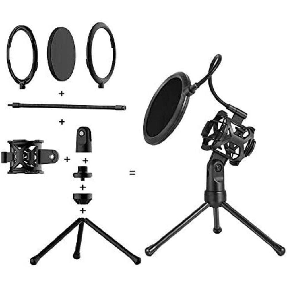 Trade Shop - Supporto Mini Microfono Tavolo Ps-2 Kit Filtro Anti Pop Treppiedi Ragno Microfono -