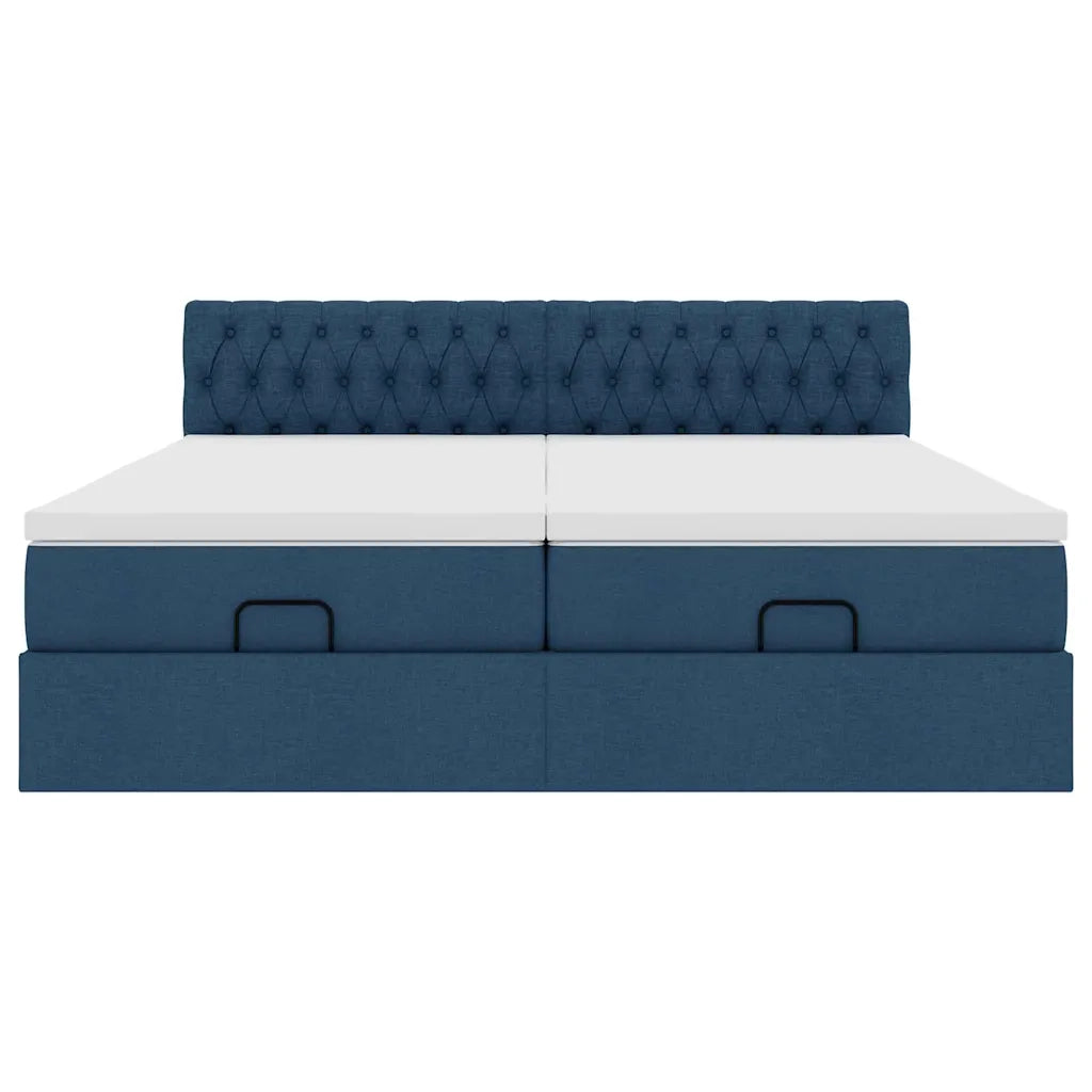 Struttura Letto Pouf con Materassi Blu 160x200 cm in Tessuto