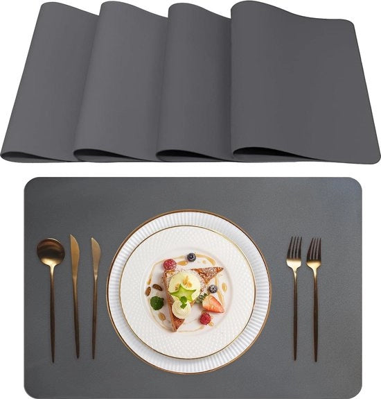 Set di piatti per tavolo da cucina lavabili - Piatti per tavolo termoresistenti e non scivolosi in grigio scuro da 6 pezzi