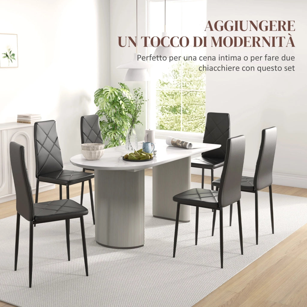Set 6 Sedie da Pranzo Moderne Schienale Alto Cuciture a Diamante 41x50x97 cm Nero