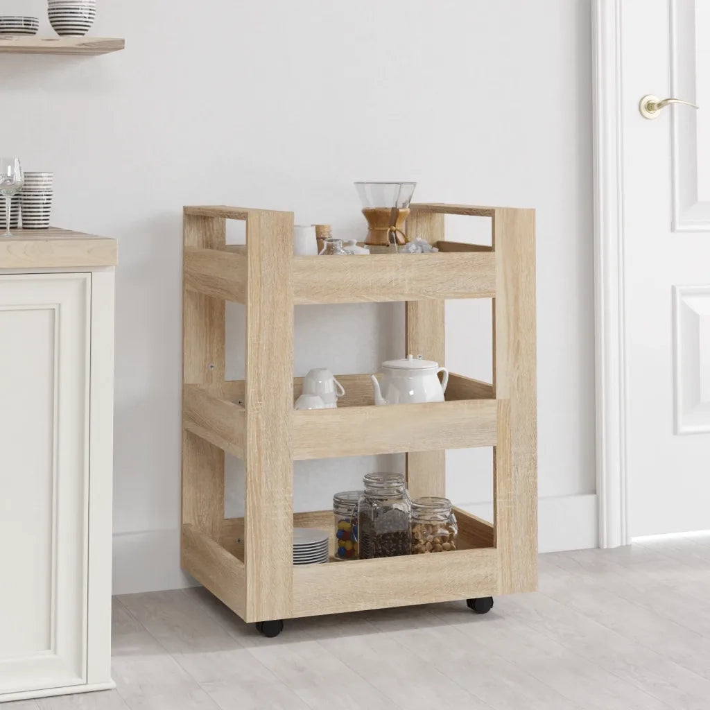 Carrello da Cucina-Scaffale per Cucina rovere sonoma 60x45x80 cm Legno Multistrato 663759