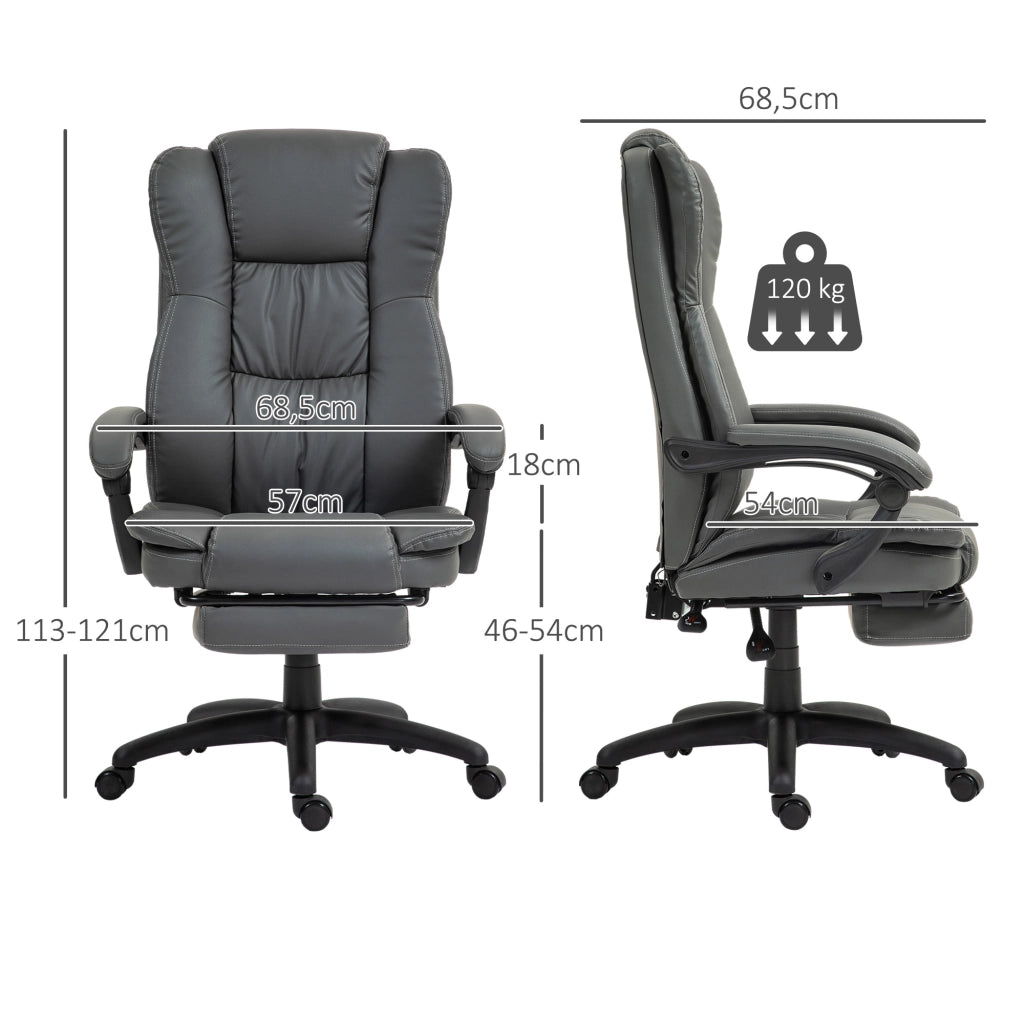 Sedia ufficio girevole con massaggio, schienale reclinabile e poggiapiedi in pelle sintetica grigio scuro 68,5 × 68,5 × 113-121 cm