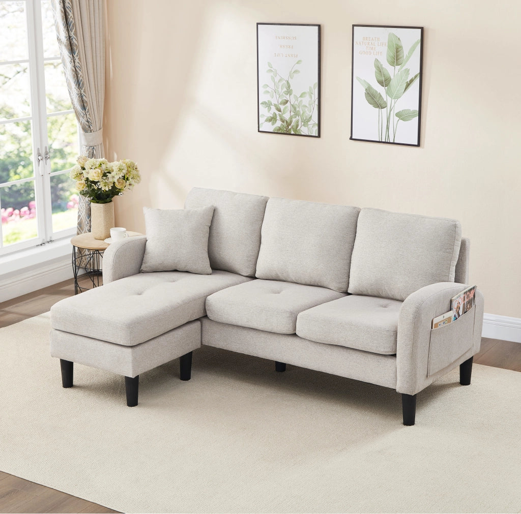 Divano angolare modulare 3 posti con chaise longue in tessuto beige grigio 166 × 118 × 77 cm