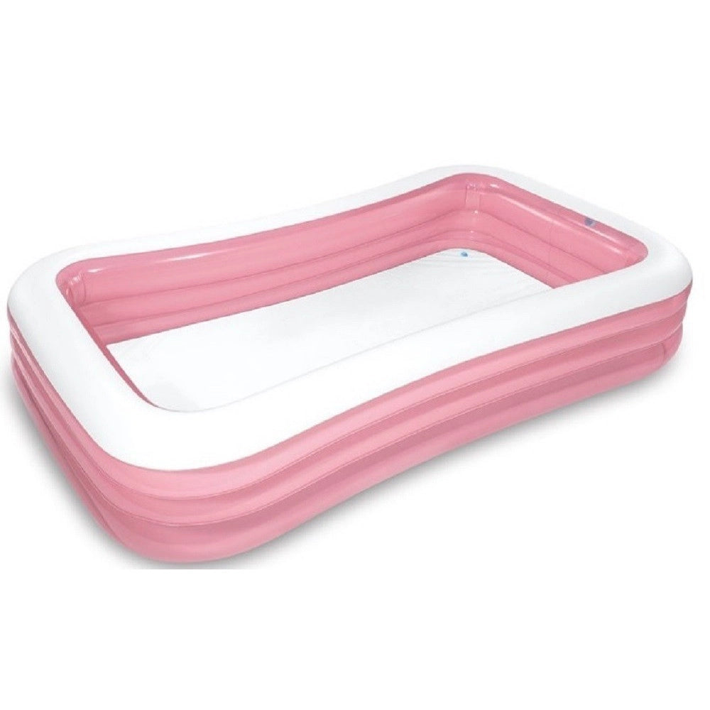 Trade Shop - Piscina Gonfiabile Rosa Rettangolare Family Bambini 305x183x56 Cm Giardino 58487 -