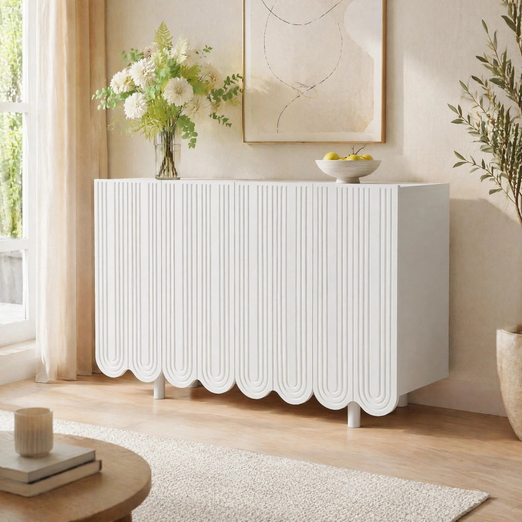 Sideboard a 4 ante con intagli a goccia; MDF bianco