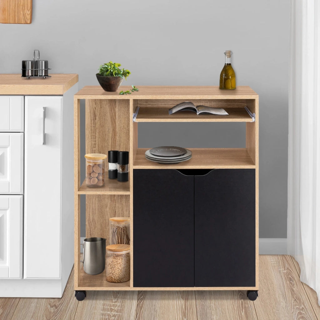 IDMarket - Carrello da cucina legno di faggio e ante nere L.76 cm COSI