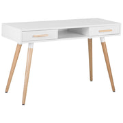 Scrivania Bianca 120 x 45 cm 2 Cassetti Scaffale Gambe in Legno Massello Scandinavo