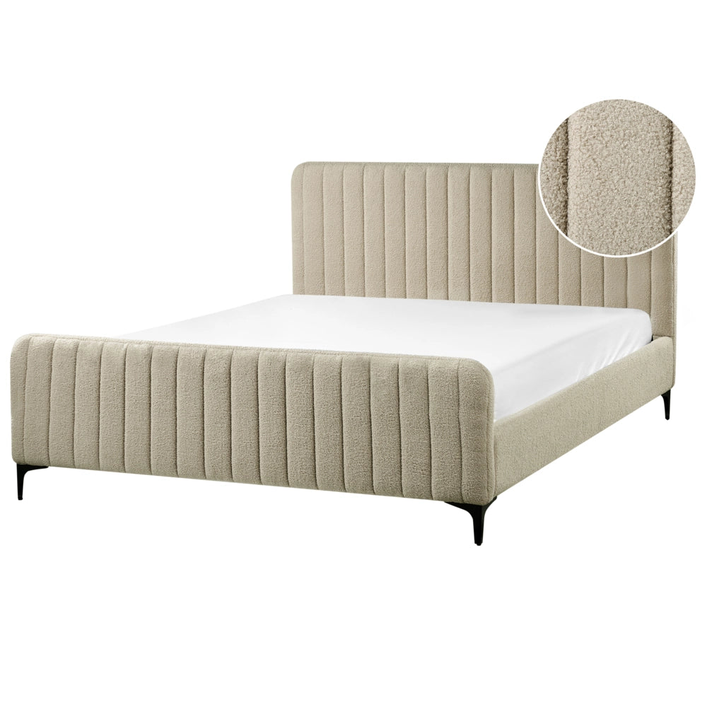 Letto in bouclé beige UE Matrimoniale 160 x 200 cm Testiera Imbottita con Gambe in metallo Design moderno