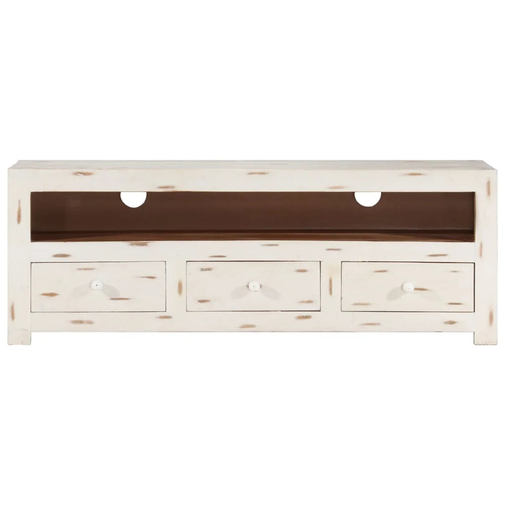 Mobile TV in Legno Massello di Acacia 110x30x40 cm Bianco