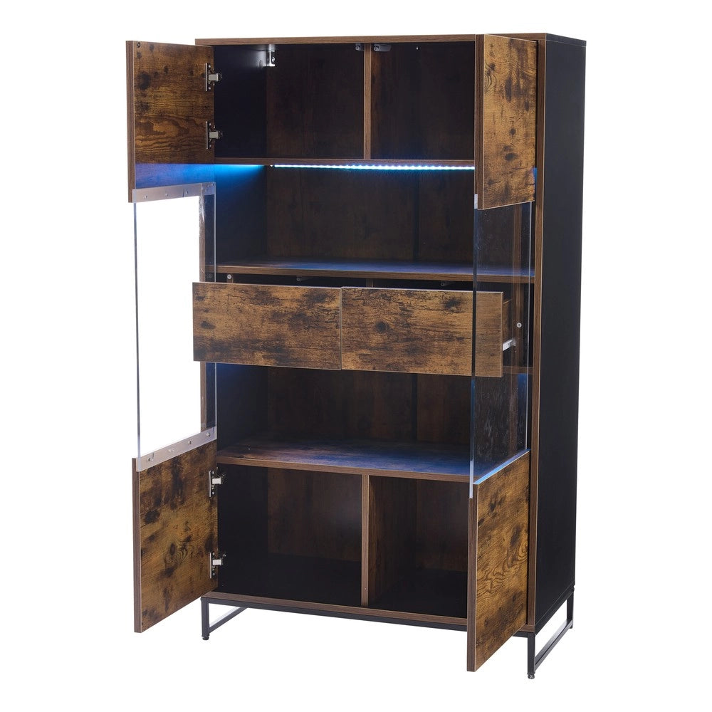 Vetrina con LED e Cassetti ¨C MINIMAL ¨C Nero/Legno, 80x40x138